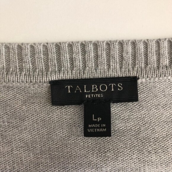 Talbots Gray Striped Sweater Petite Size PL Button Sides - Picture 7 of 8